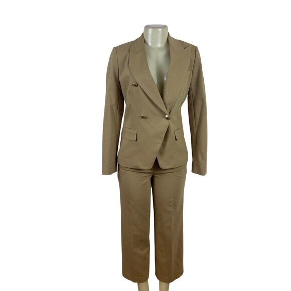 Michael kors Tan Womens Wide-Leg Pants & Double-Breasted Blazer Suit Set Sz M - Picture 1 of 16